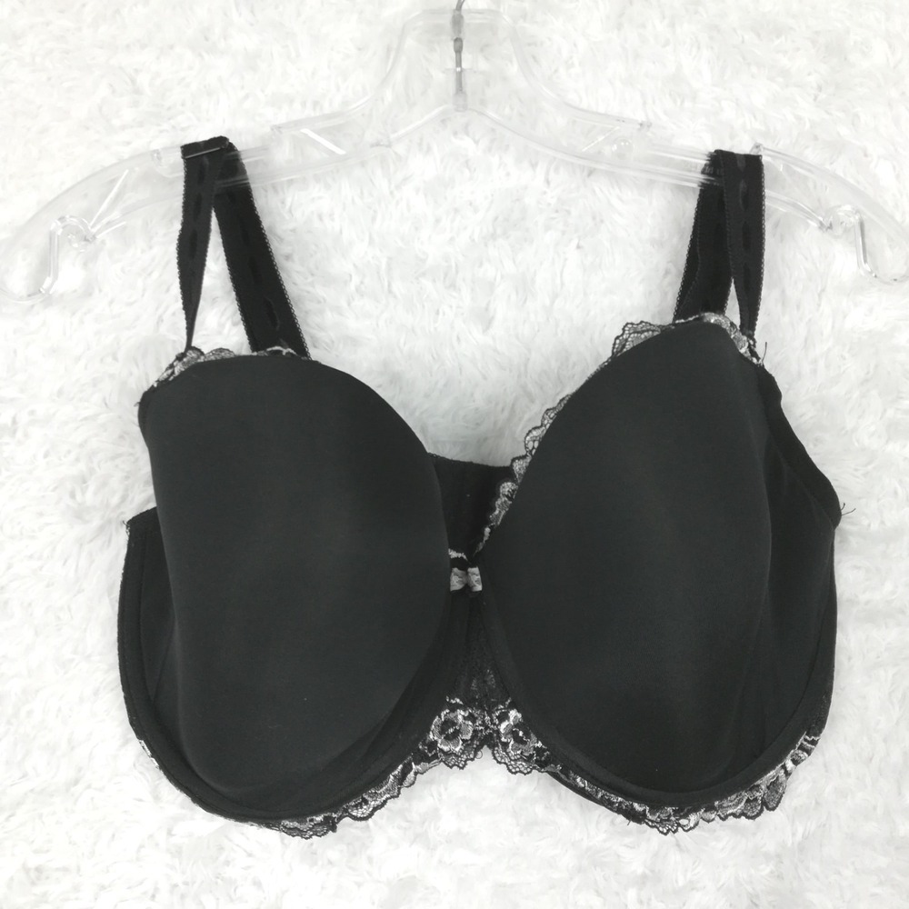 Paramour Womens Bra Madison TShirt Black White Lace Trim Underwire 36G